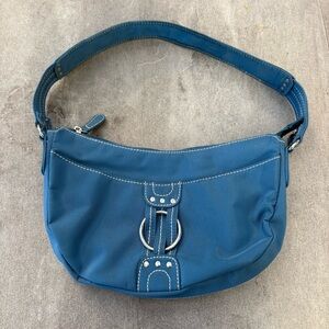 blue studded shoulder bag